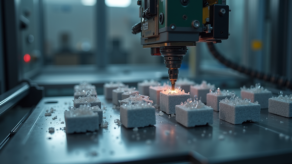 Nahaufnahme eines industriellen 3D-Druckers bei der Fertigung eines technischen Bauteils