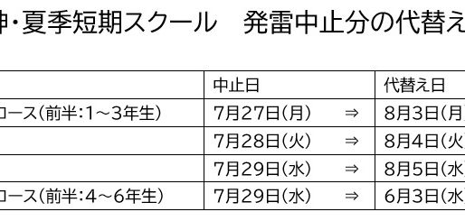 【西神・夏季短期スクール  日程追加のお知らせ】
