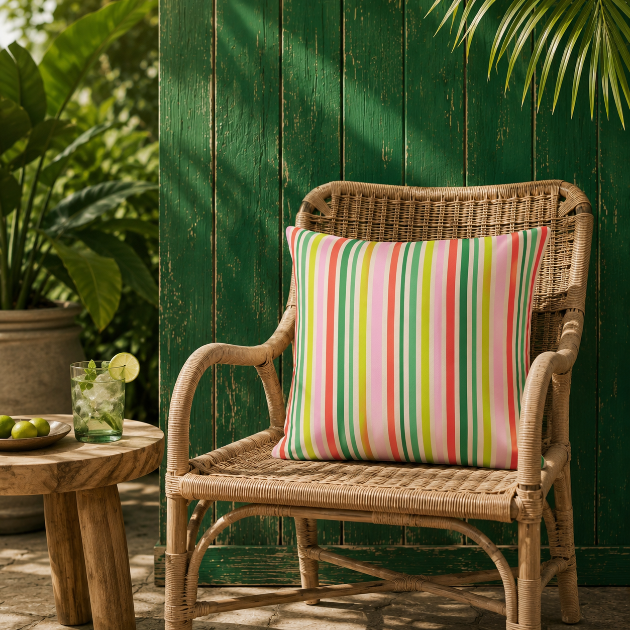 Citrus Stripe Cabana Outdoor Patio Pillow