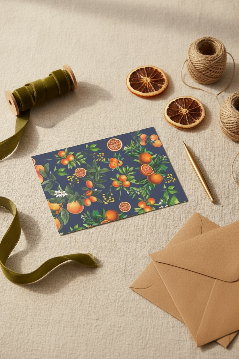 Thumbnail: Orange Bloom Greeting Set In Navy 