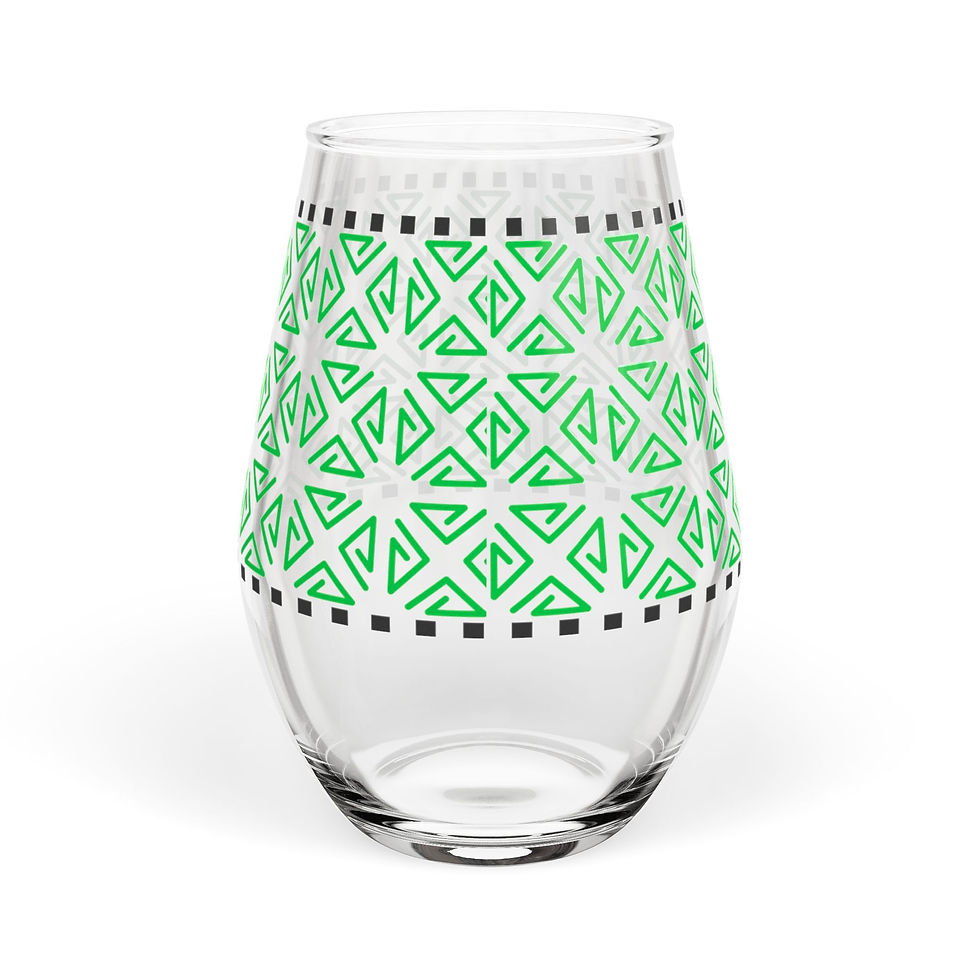 Thumbnail: Geometric Print Stemless Wine Glass - Green 11.75oz