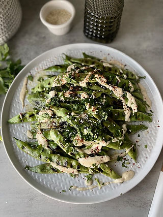 Grilled Romano Beans with Creamy Garlic Tahini Sauce