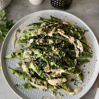 Grilled Romano Beans with Creamy Garlic Tahini Sauce
