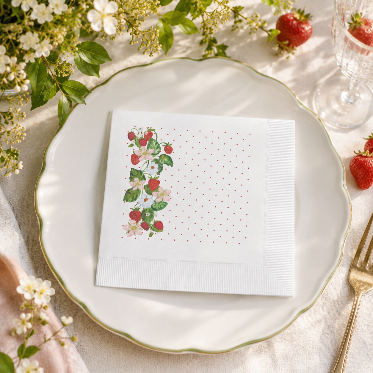 Strawberry Dream Garden Party Cocktail Napkins