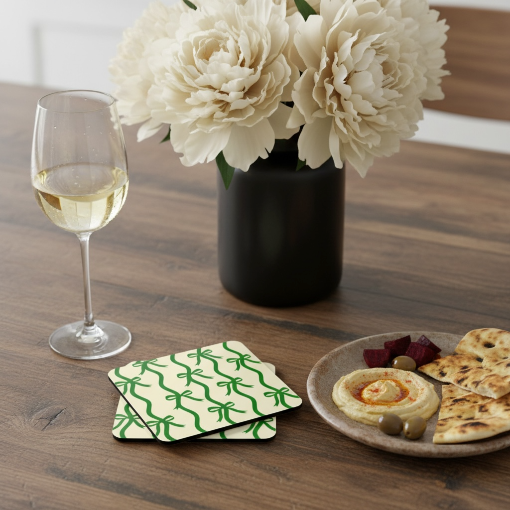 Green Bow Corkwood Coaster Set