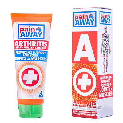 Pain Away Arthritis Relief Cream tube and box rotating 360 degrees individually, showing packaging for joint and muscle support