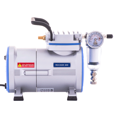 360° rotating GIF of an industrial air compressor captured on a clean white background, highlighting technical features from all angles.