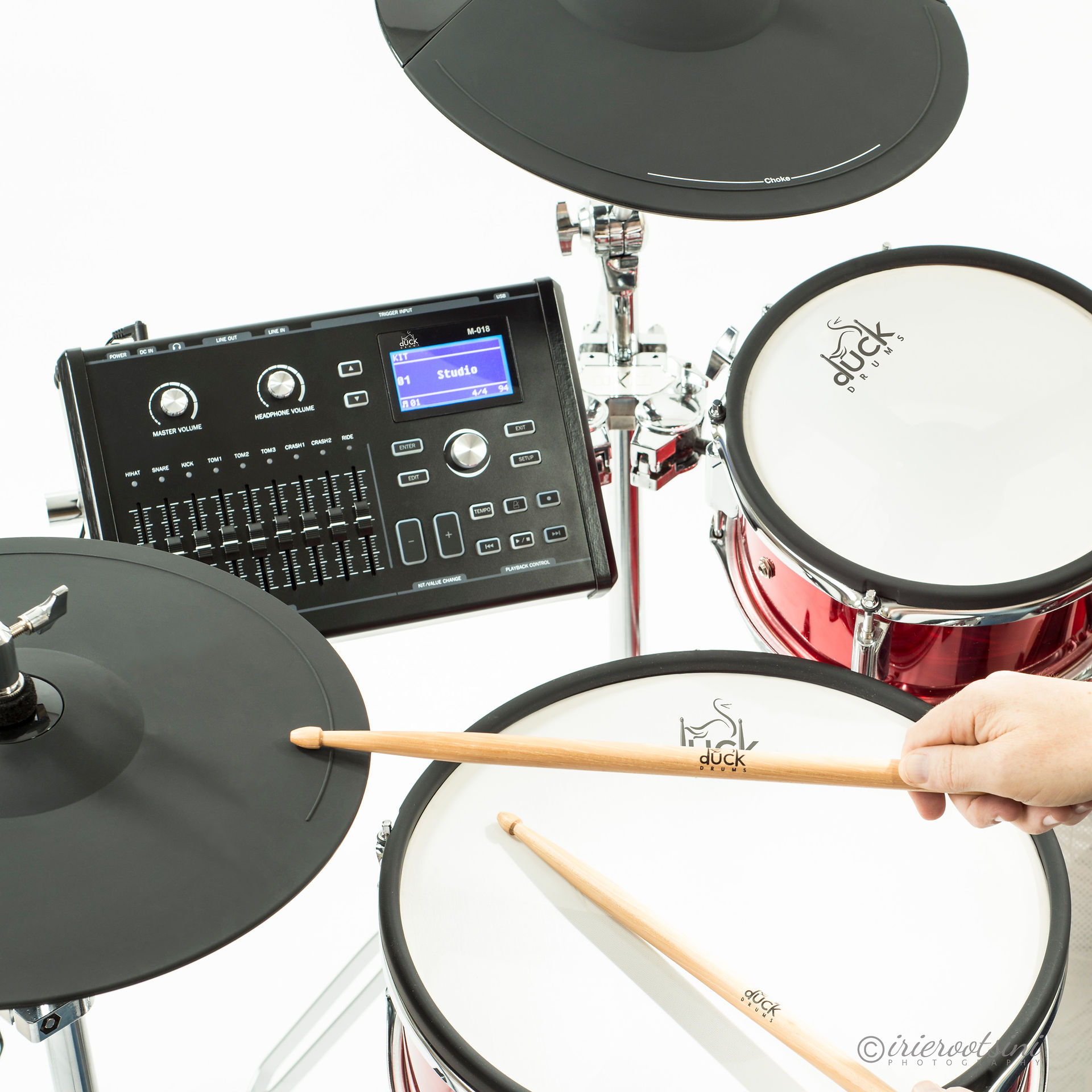 Product-Photography-Image-With-Duck-Drums-Logo