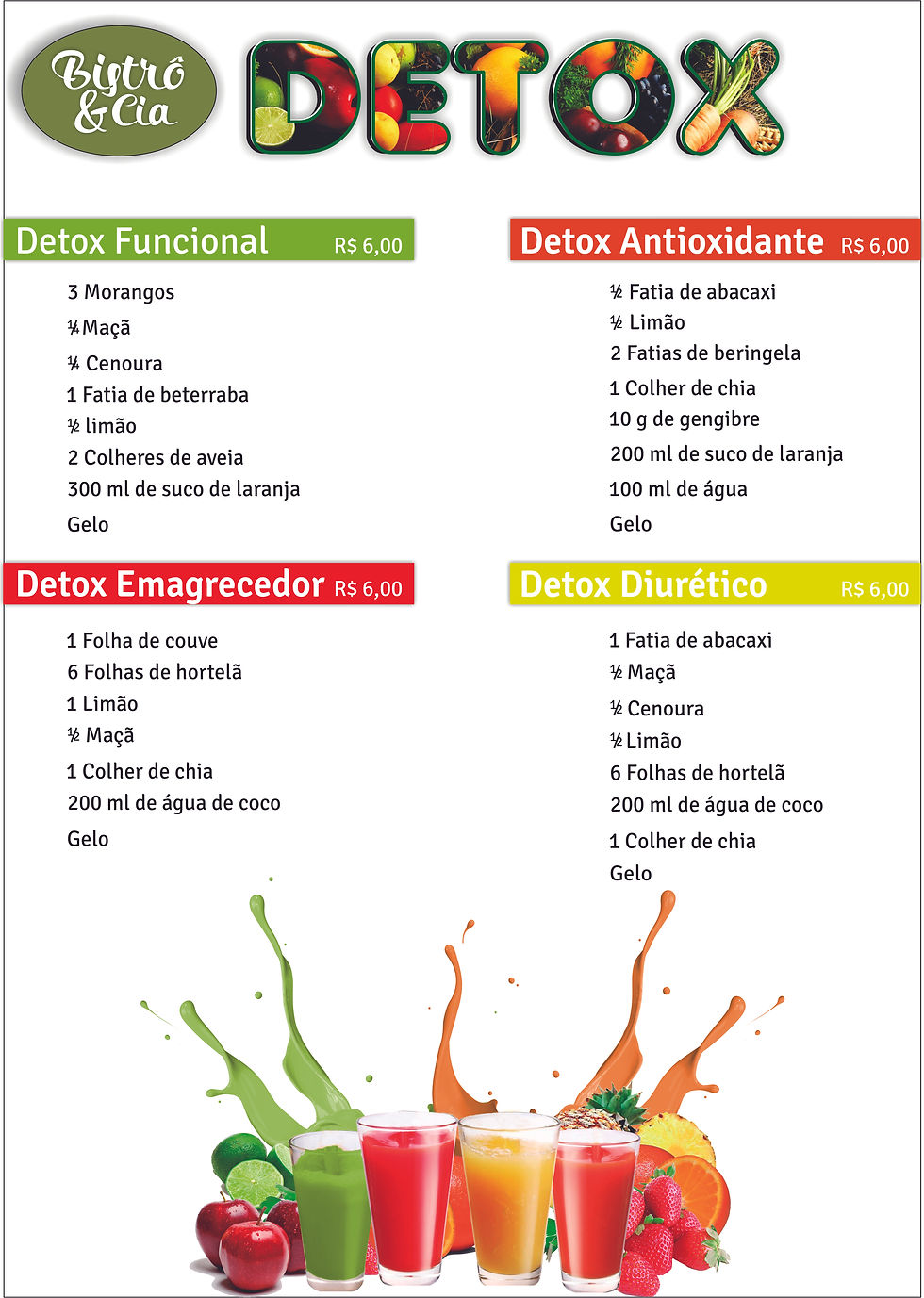 Cardápio Detox, Bistrô & Cia.