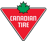 Canadian tire logo a red triangle with a gree maple leaf at he top text that reads "Canadian Tire" in the center.
