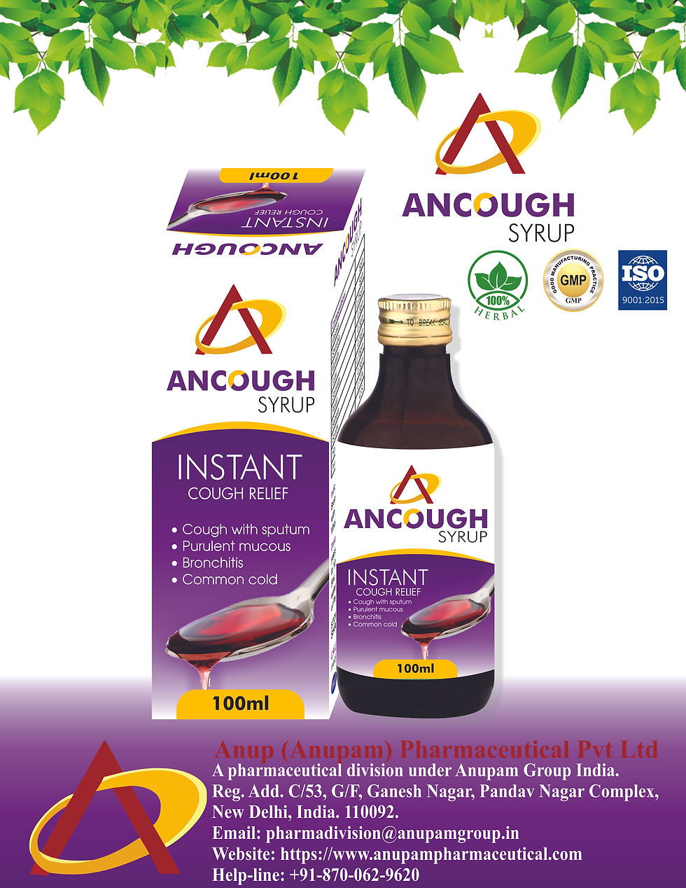 Thumbnail: Ancough Syrup (100 ml) – Ayurvedic Cough Relief Syrup for Dry & Productive Cough, Bronchitis & Sore Throat
