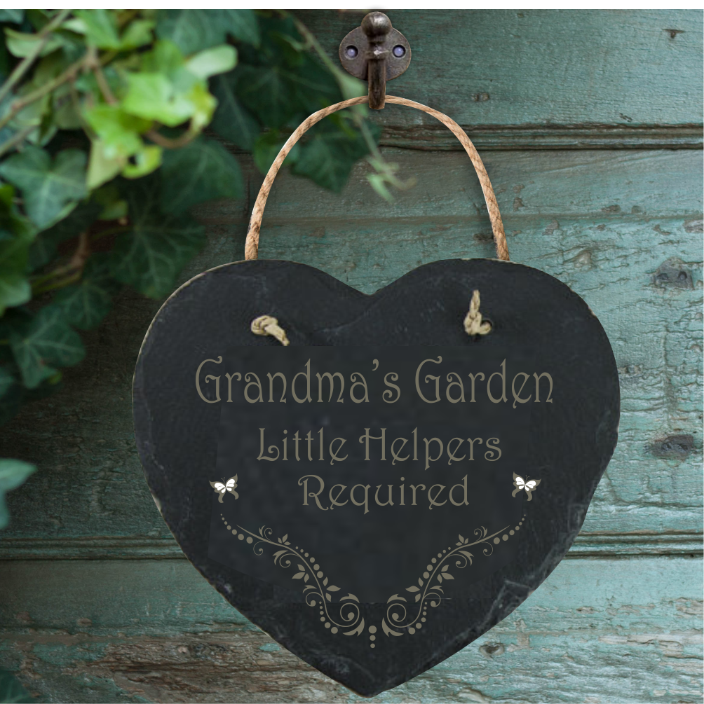 Personalised Hanging Slate Sign Plaque "Grandma's Garden Helpers"
