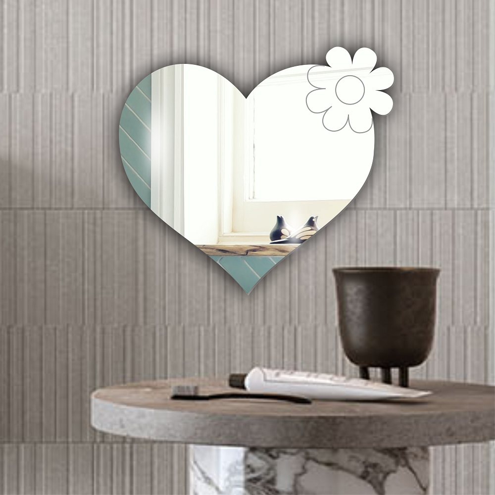 Heart with Flower Bathroom Wall Mounted Acrylic Mirror
