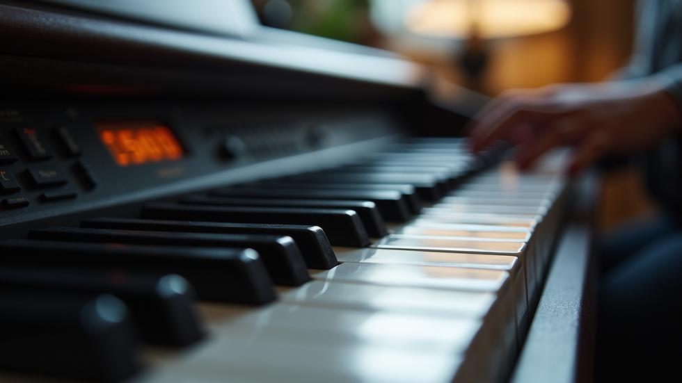 Close-up view of weighted keys on a compact digital piano