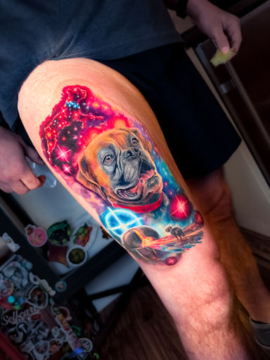 Custom tattoos by Amy Zager, a Denver-based, LGBTQ+ friendly female tattoo artist known for vibrant watercolor tattoos, galaxy designs, detailed portrait tattoos, and expressive animal tattoos. Amy specializes in large-scale illustrative realism and glitter-style tattoos, with a focus on storytelling through art. Her work blends fine art techniques with bold color and emotional depth. Available for bookings in Denver and frequent guest spots in Chicago, Oakland, Seattle, San Diego, and beyond.