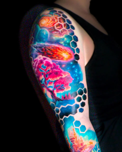 Amy Zager Denver Tattoo artist watercolor galaxies portraits pet glitter sticker embroidery patch rainbow brush color tattoos tattoo artists near me nature tattoo watercolor mountain colorado springs golden boulder nature tattoo galaxy tree of life space stars geometric 