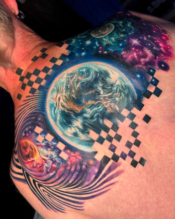 Custom tattoos by Amy Zager, a Denver-based, LGBTQ+ friendly female tattoo artist known for vibrant watercolor tattoos, galaxy designs, detailed portrait tattoos, and expressive animal tattoos. Amy specializes in large-scale illustrative realism and glitter-style tattoos, with a focus on storytelling through art. Her work blends fine art techniques with bold color and emotional depth. Available for bookings in Denver and frequent guest spots in Chicago, Oakland, Seattle, San Diego, and beyond.