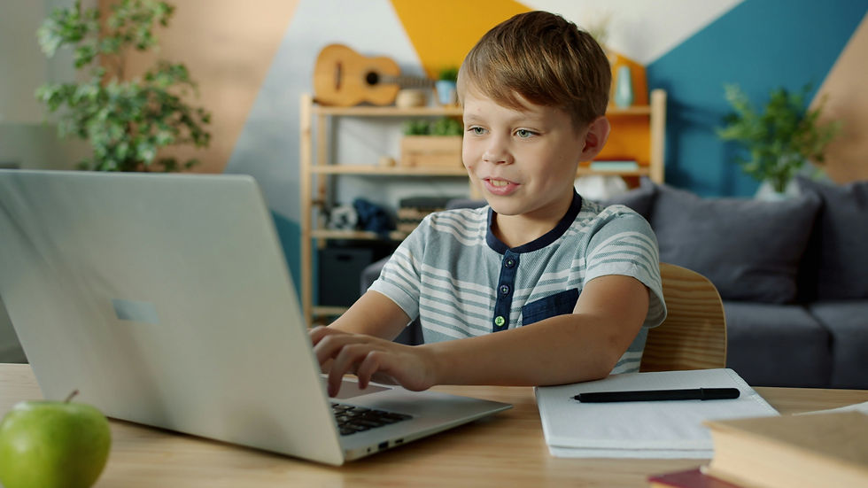 A child
engaged in a live online class from home