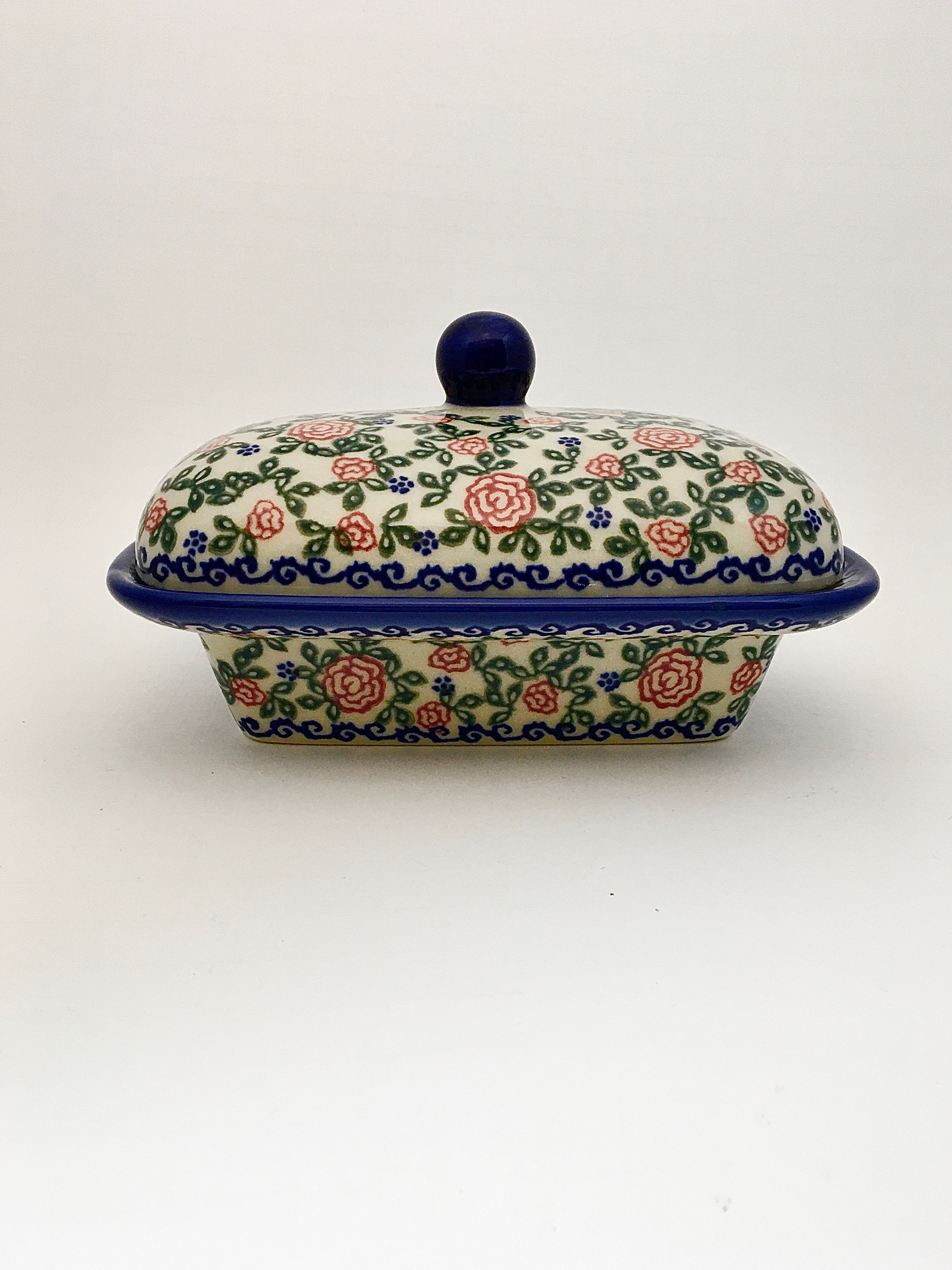 Lg Covered Butter/Cream Cheese Dish, "Rose Garland"