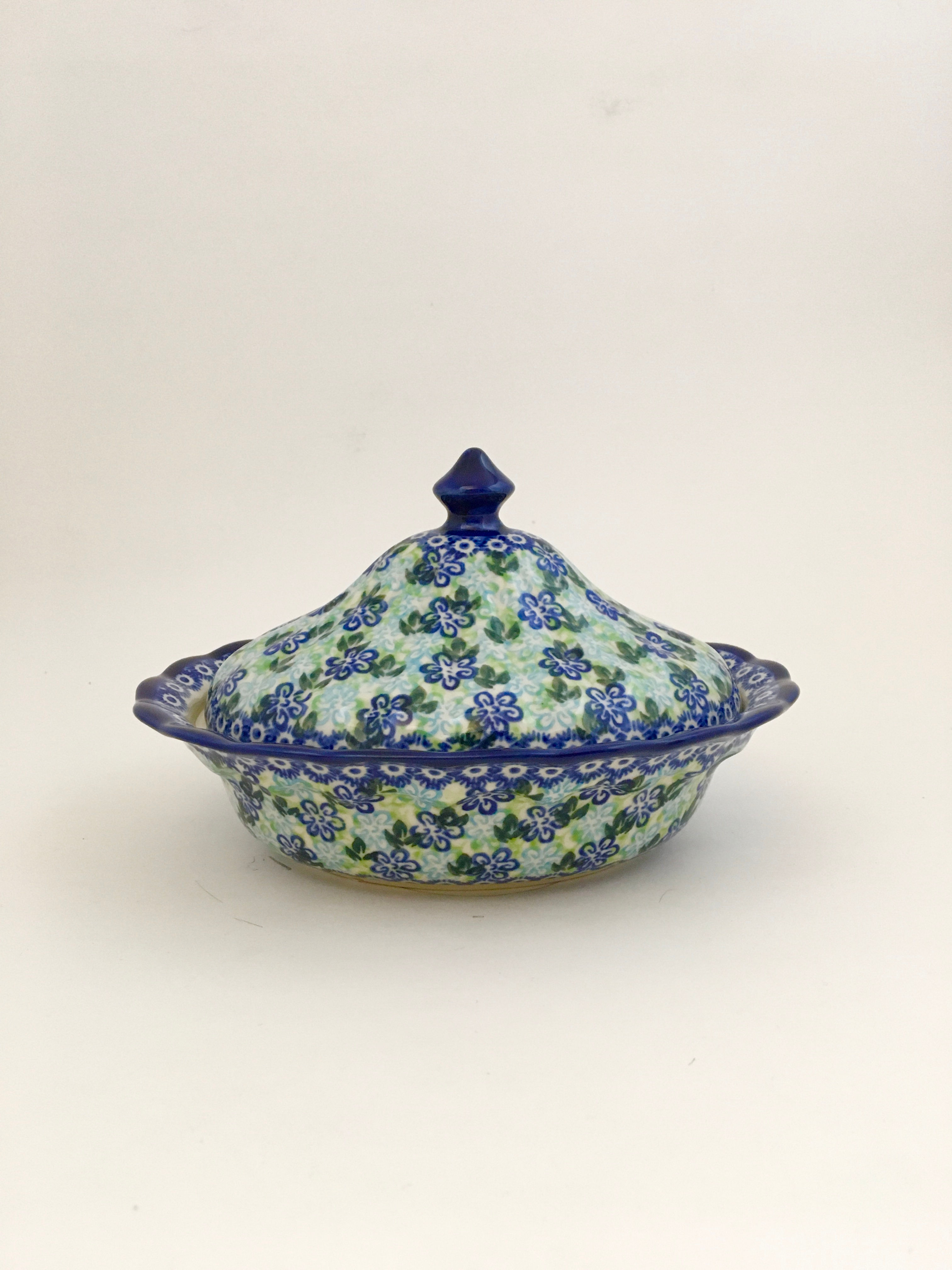 Victorian Butter Dish, "Forget Me Nots Blue"