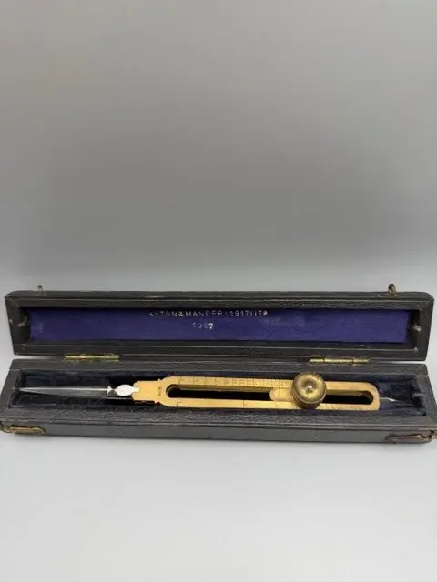 Antique Aston & Mander Proportional Dividers 1698 & Leather Case