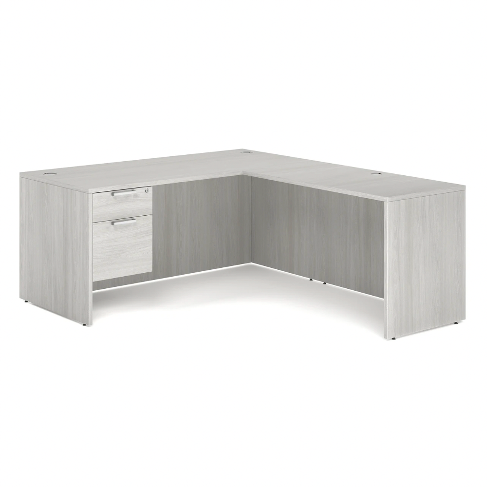 OfficeSource 3/4 Single Pedestal L-Shape Desk (w/ 24" x 47" Return)