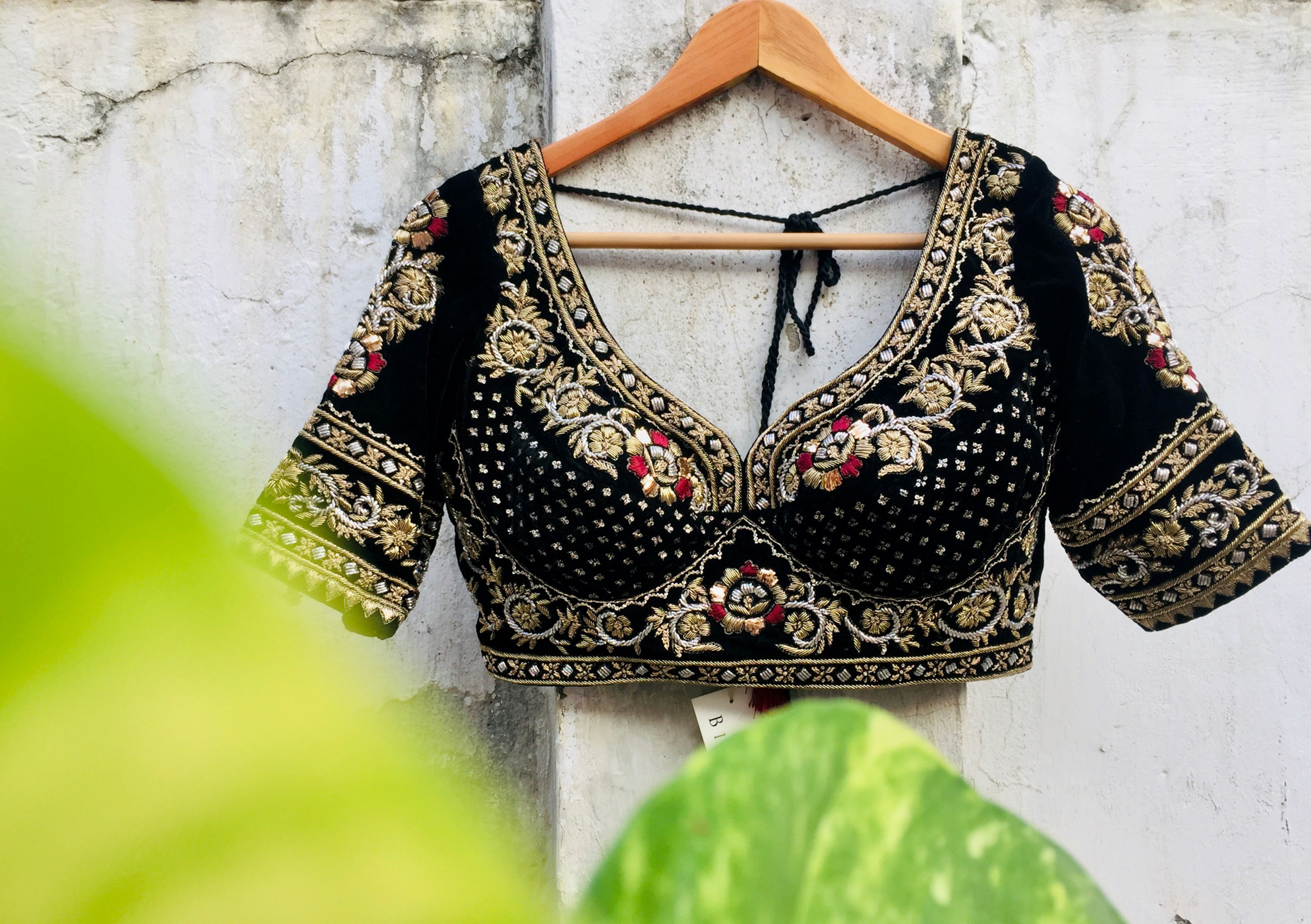 Black Hand Embroidered Velvet Blouse/Choli | Shaneel