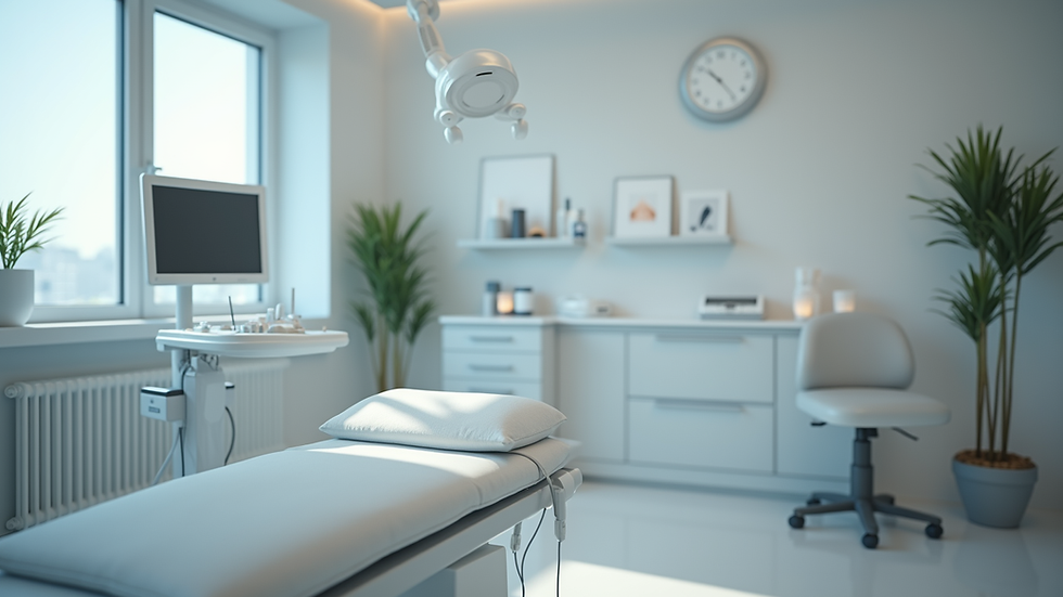 Close-up view of a modern clinic room with aesthetic equipment