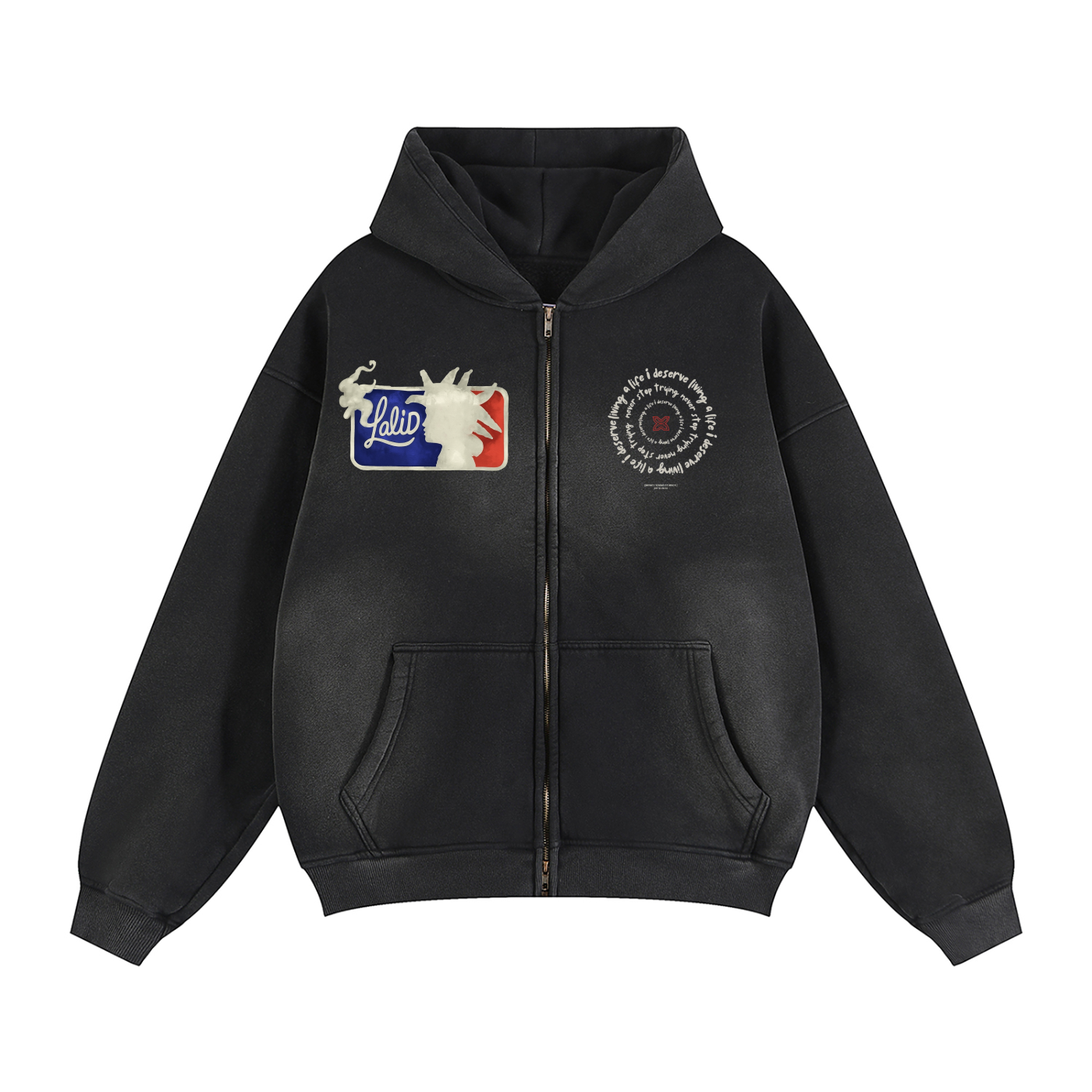 Sunfade Two-way Zipper Boxy Fleece Hoodie