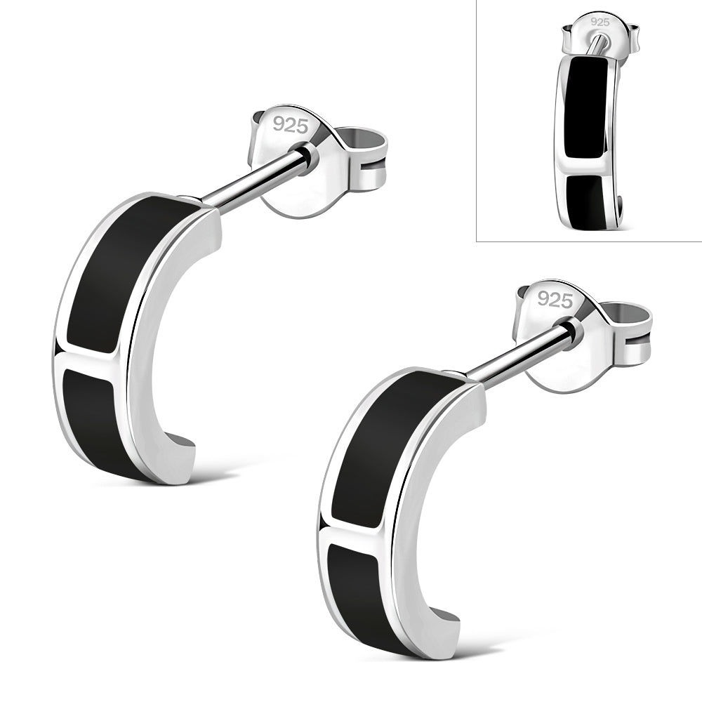 Black Onyx Stud Silver Earrings