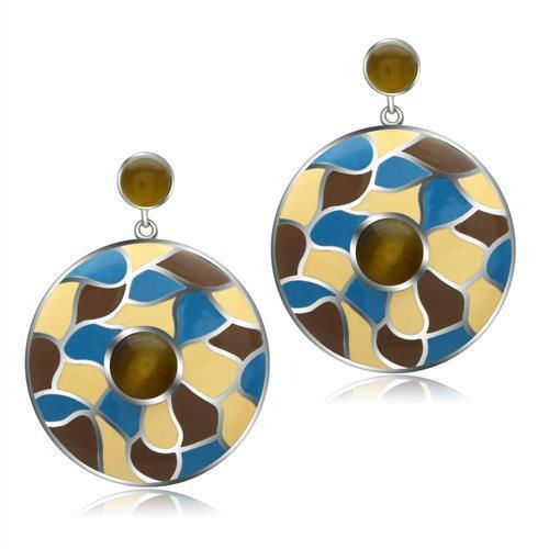 TK281 High Polished (No Plating) Stainless Steel Earrings With Synthetic in