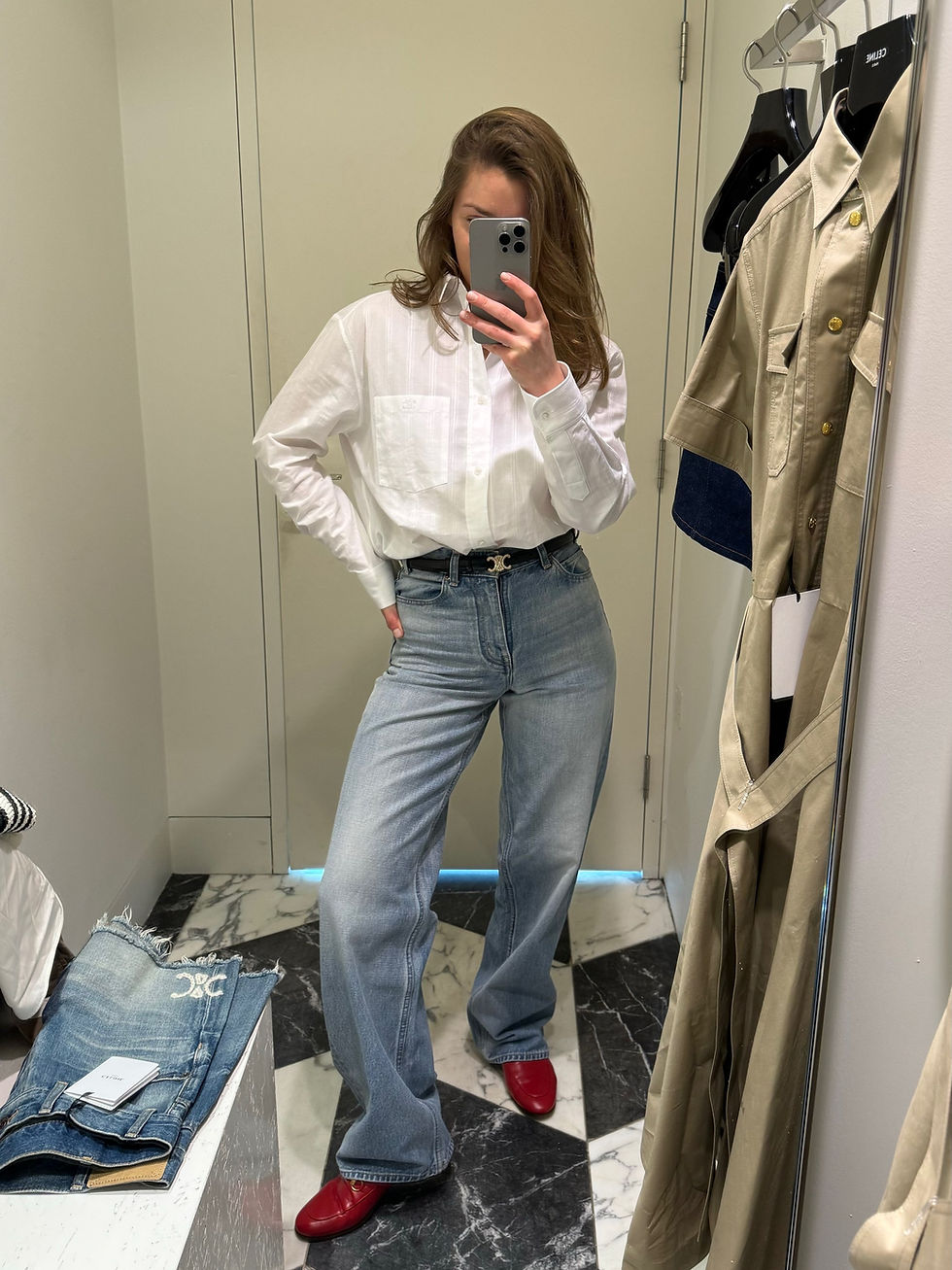 Thumbnail: Celine Tommy Shirt In Striped Cotton And Linen | live unretouched photo try-on