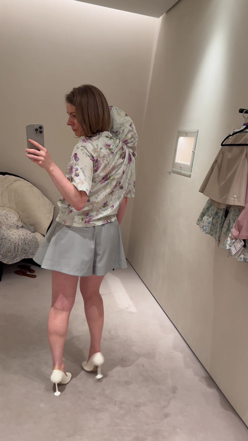Thumbnail: LOEWE Silk Blend Floral Draped Top, Light Blue/Multicolor