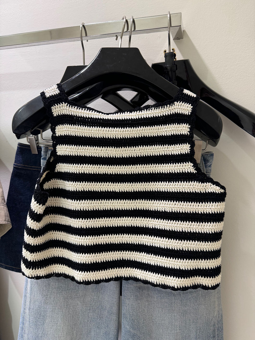 Thumbnail: Celine Triomphe Striped Crocheted Crop Top