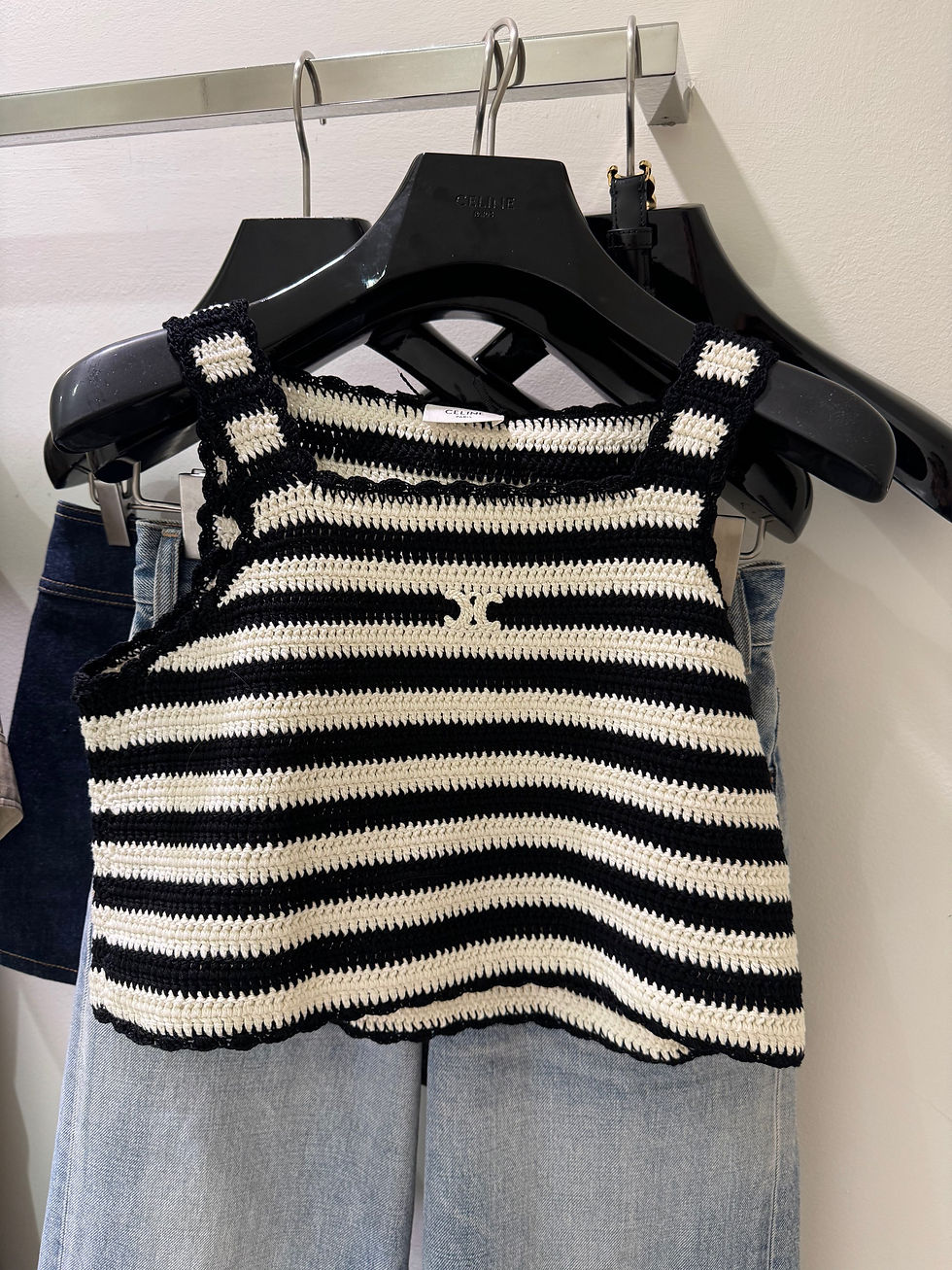 Thumbnail: Celine Triomphe Striped Crocheted Crop Top