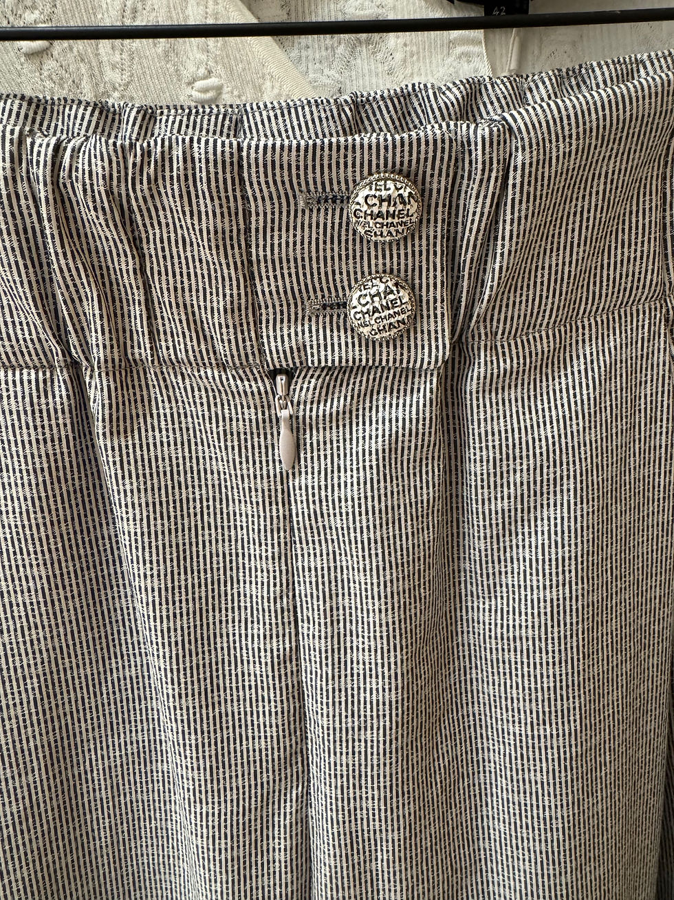 Thumbnail: CHANEL Cotton Trousers in Blue & White