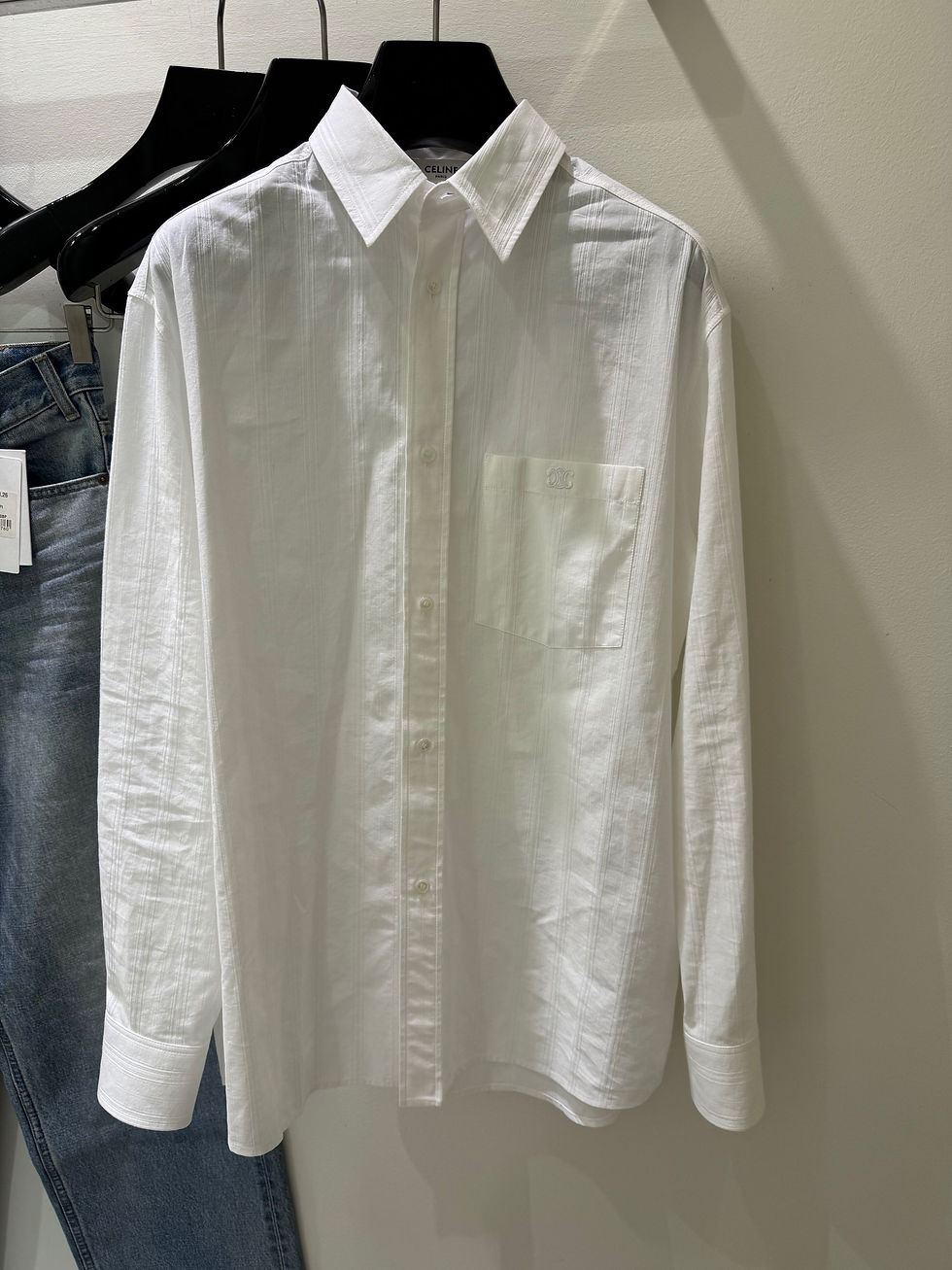 Thumbnail: Celine Tommy Shirt In Striped Cotton And Linen | live unretouched photo try-on
