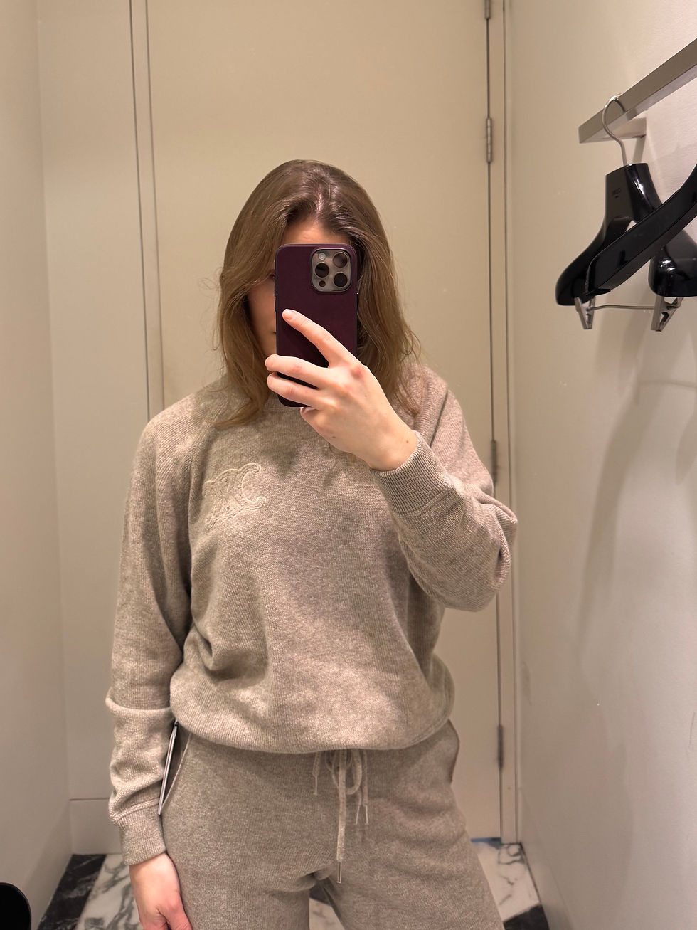 Thumbnail: CELINE Wool & Cashmere Triomphe Crew Neck Sweater, Beige