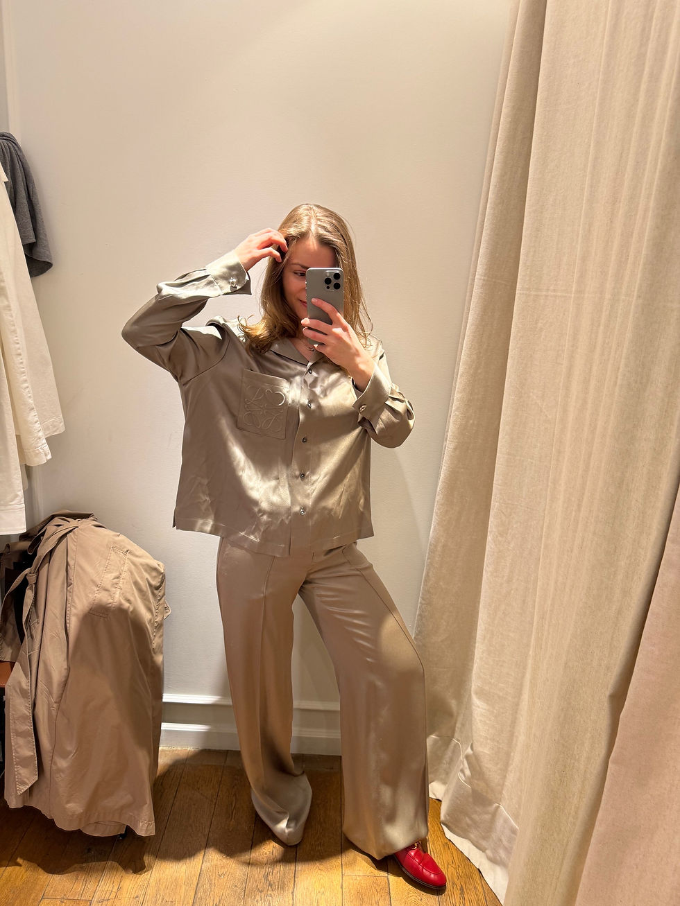 Thumbnail: LOEWE Pyjama Blouse in Laurel Green SilK