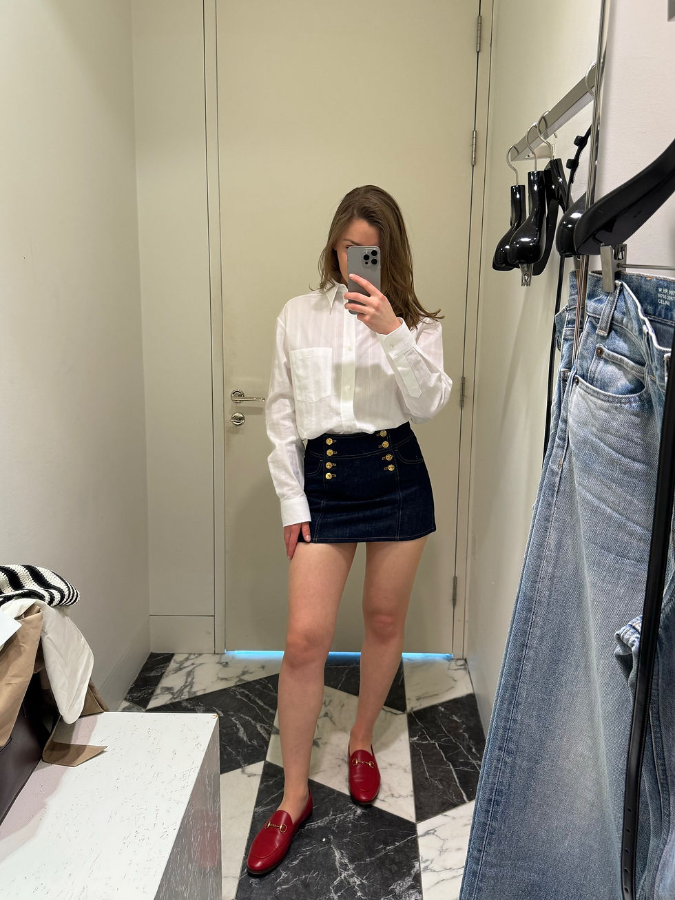 Thumbnail: CELINE Trapeze Mini Skirt in Rinsed Wash Denim