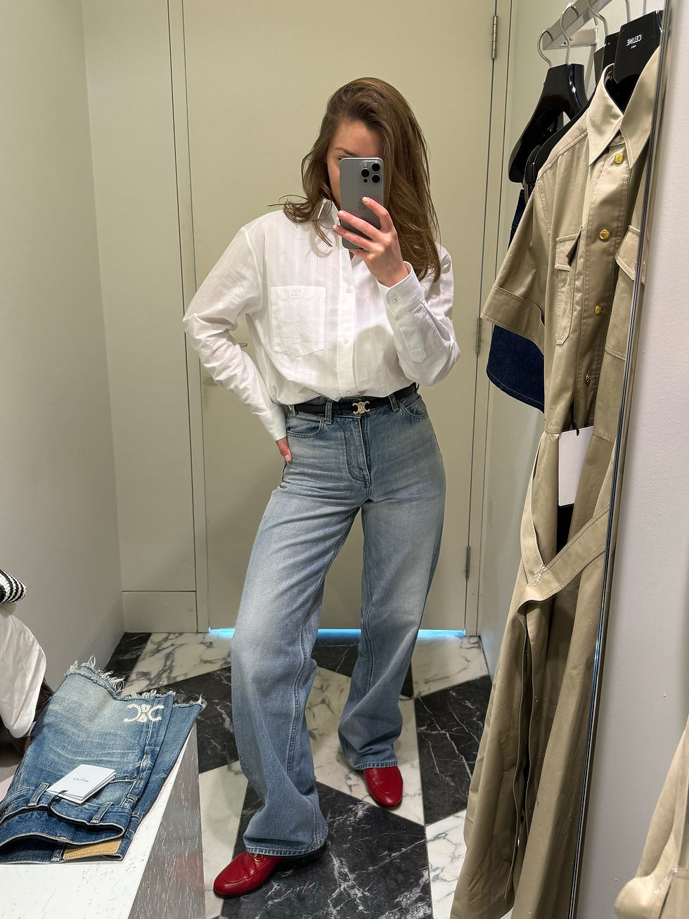 Thumbnail: CELINE Small Triomphe Belt with Strass in Taurillon Leather