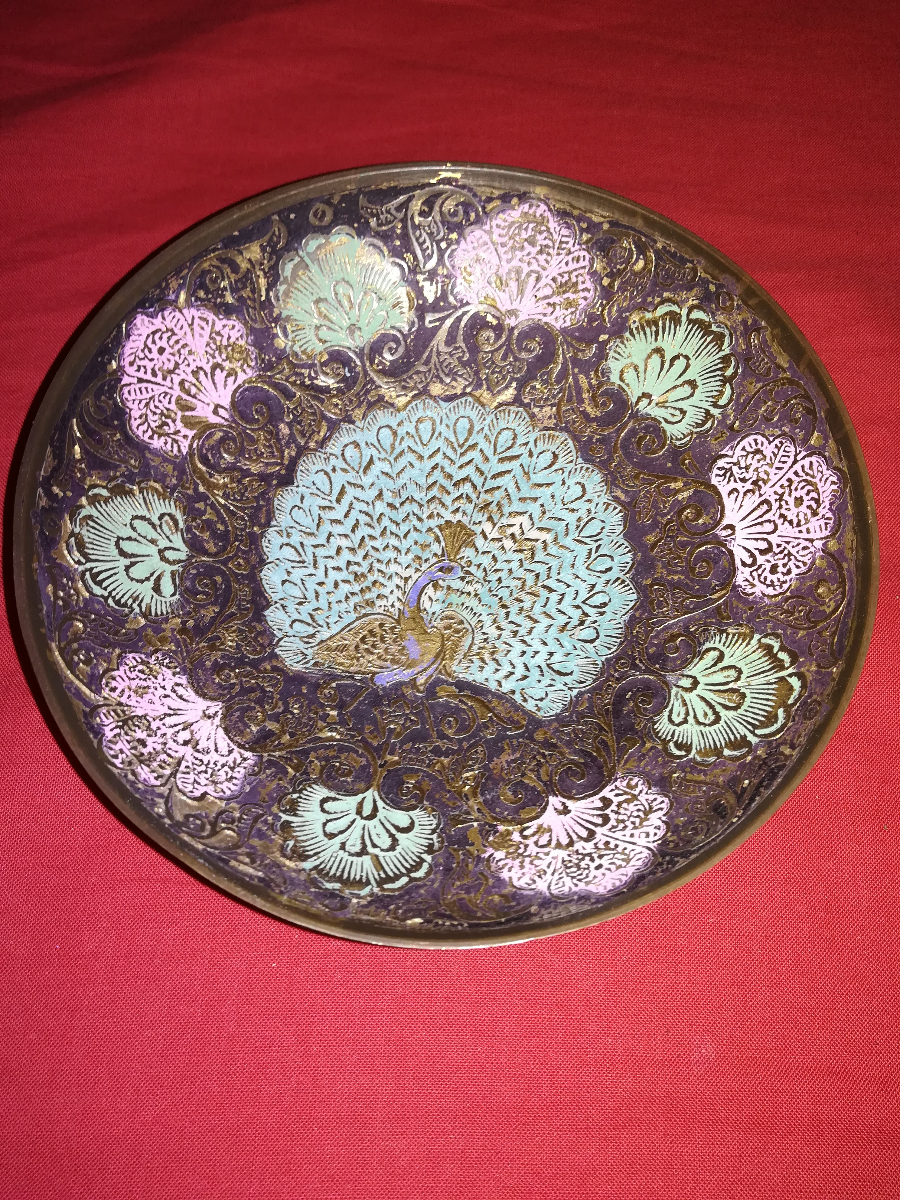 Scodellina Pavone in rame decorata con smalti Marrakech