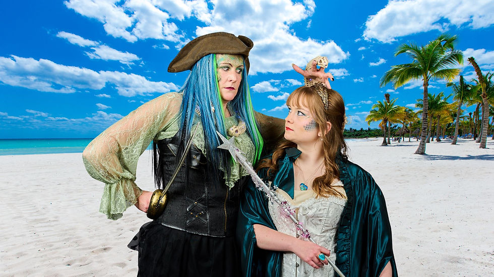 Dastardly Davina Jones L (Sam Harris) with majestic Brittania of the seas R (Lauren McCann). Photo by Robert Warner.