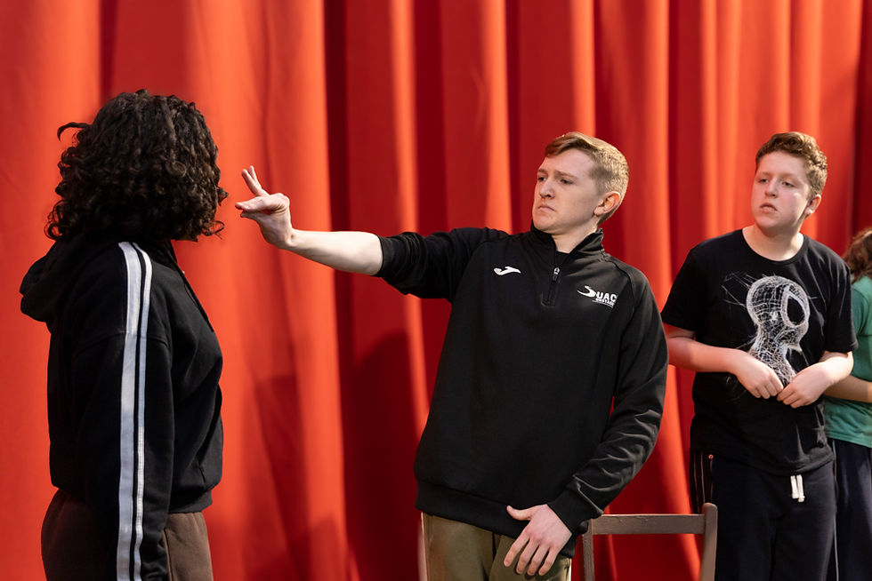 The cast rehearse for Charlie and the Chocolate Factory.  Photo courtesy of Playbox Theatre.