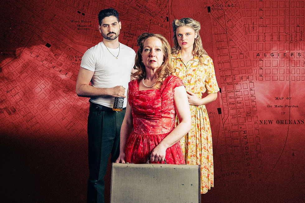 Jo Banbury as Blanche, Paige Phelps as Stella and Richard Morelli as Stanley. Photo by Gwyn Davies.