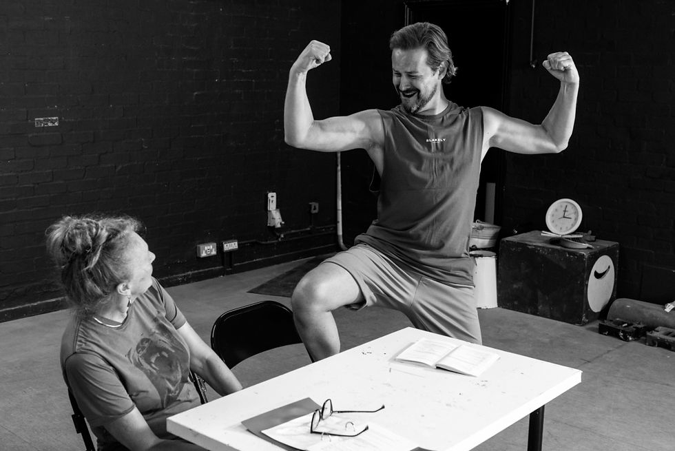 Lorna Middleton as Maggie and Chris Gilbey-Smith as Gary in rehearsals.