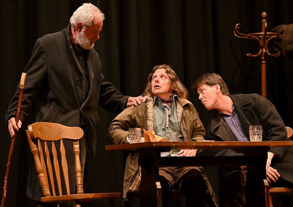 Sean Kerrigan as Bull McCabe, Alex Brown as Bird and Steven Clarke as Tadhg McCabe.. Photo by Martin Pulley.