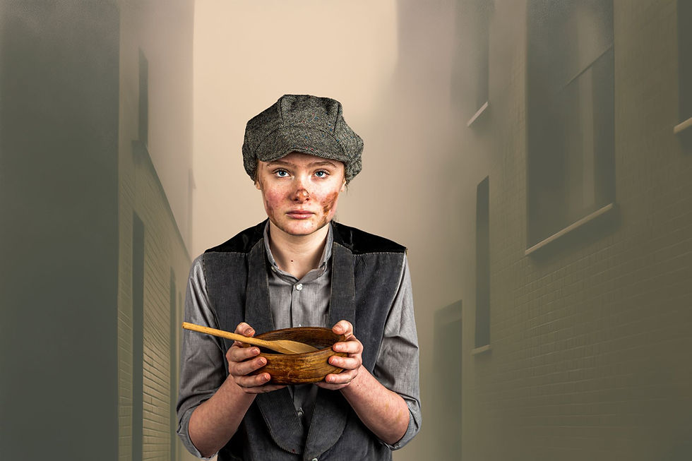 Brave at heart and lost in a cruel world—Oliver (played by Alannah Harris) takes centre stage in the Talisman Youth Theatre’s production of Oliver Twist: The Play. Photo by Gwyn Davies.