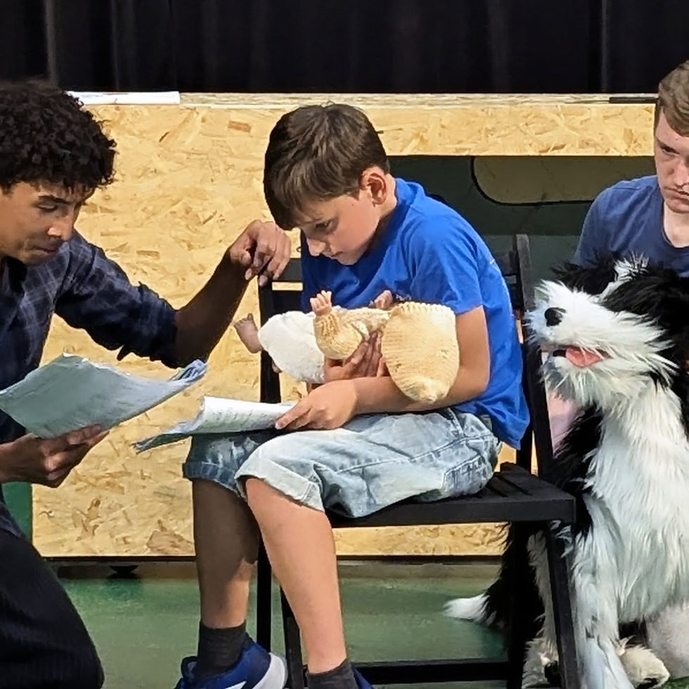 In rehearsals for Goodnight Mister Tom. Photo courtesy of Playbox Theatre.