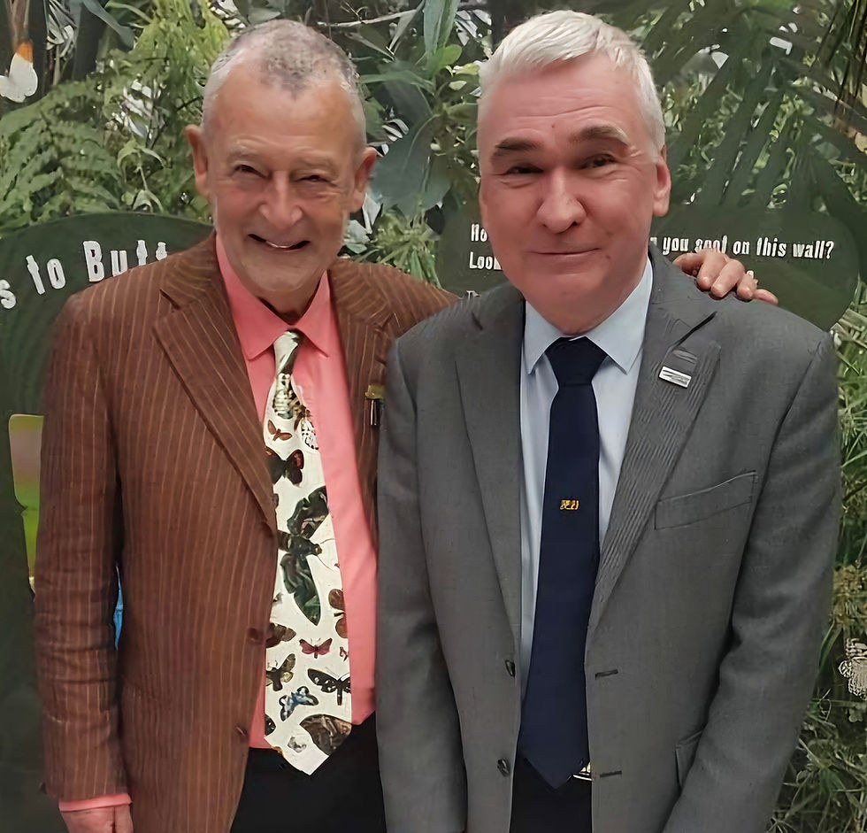 Clive Farrell and the Butterfly Farm's General Manager Richard Lamb. Photo courtesy of the Butterfly Farm.
